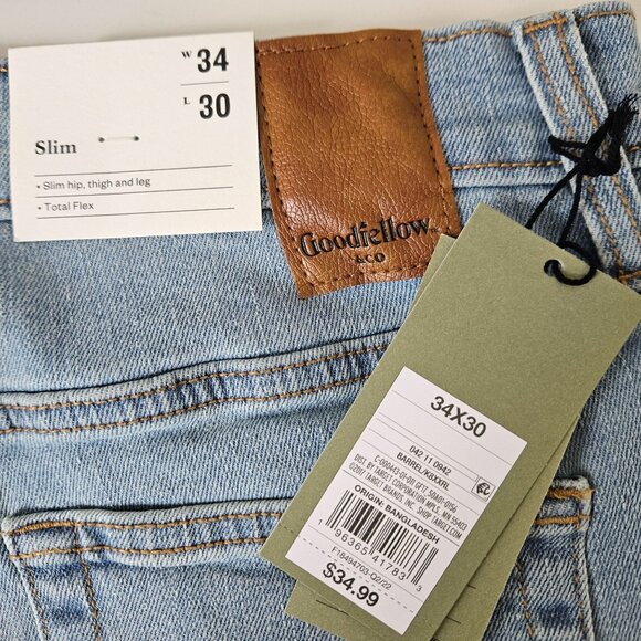 Goodfellow & Co Mens Slim Straight Fit Light Wash Denim Jeans W34 x L30 - Picture 8 of 10
